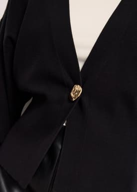 Priyanka Knit V-neck Puff Sleeve Fitted Cardigan