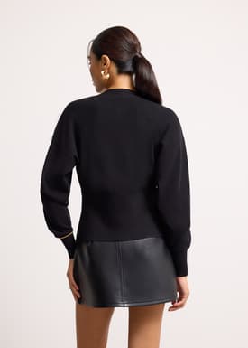 Priyanka Knit V-neck Puff Sleeve Fitted Cardigan