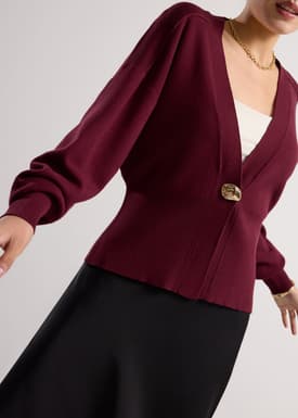 Priyanka Knit V-neck Puff Sleeve Fitted Cardigan