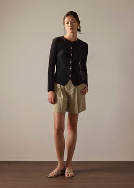 Najah Lyocell Knit Round Neck Fitted Cardigan