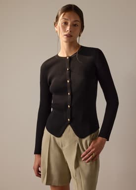 Najah Lyocell Knit Round Neck Fitted Cardigan