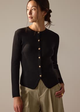 Najah Lyocell Knit Round Neck Fitted Cardigan