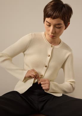 Najah Lyocell Knit Round Neck Fitted Cardigan