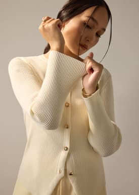 Najah Lyocell Knit Round Neck Fitted Cardigan