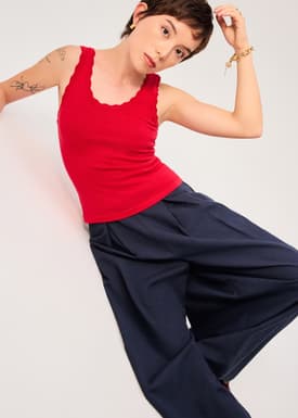 Rue Knit Scoop Neck Scallop Edge Tank Top