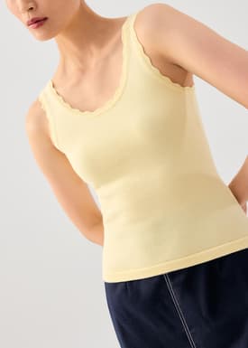 Rue Knit Scoop Neck Scallop Edge Tank Top
