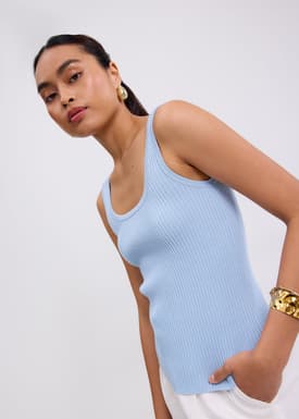 Katya Ribbed Knit Square Neck Tank Top