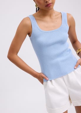 Katya Ribbed Knit Square Neck Tank Top