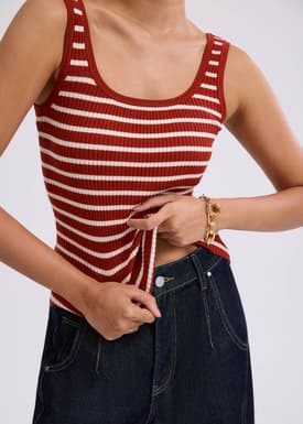 Katya Ribbed Knit Square Neck Tank Top