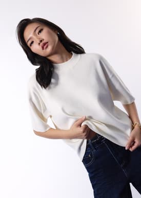 Mia Relaxed Knit Mock Neck Tee