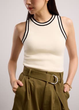 Sui Contrast Piping Knit Racerback Tank