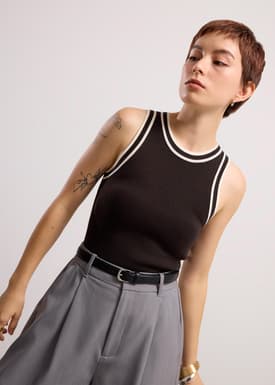 Sui Contrast Piping Knit Racerback Tank