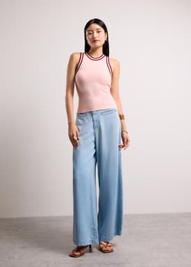 Sui Contrast Piping Knit Racerback Tank