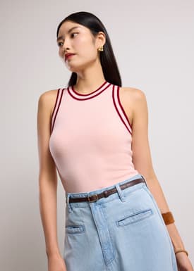 Sui Contrast Piping Knit Racerback Tank