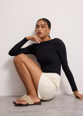 Xinyi Padded Jersey Boat Neck Fitted Tee