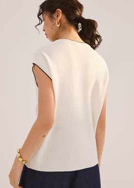 Lizzy Contrast Knit Round Neck Boxy Tank Top