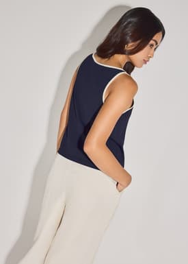 Nikki Relaxed Contrast Knit Boat Neck Tank Top