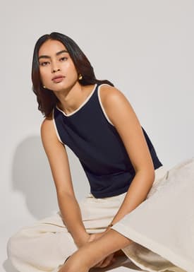 Nikki Relaxed Contrast Knit Boat Neck Tank Top