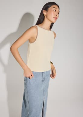 Nikki Relaxed Contrast Knit Boat Neck Tank Top