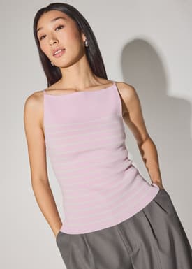 Adele Striped Lyocell Boat Neck Fitted Top