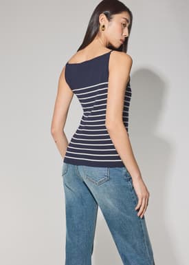 Adele Striped Lyocell Boat Neck Fitted Top