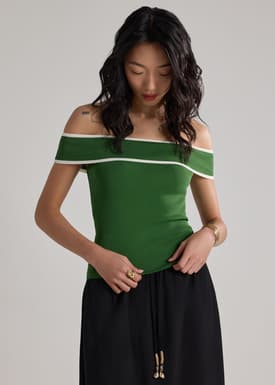 Chari Contrast Knit Off Shoulder Top