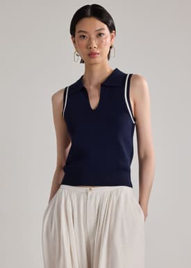 Rora Contrast Knit Polo Top