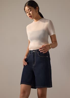 Megan Denim Mid Waist Bermuda Shorts