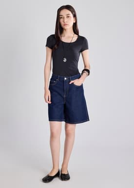 Megan Denim Mid Waist Bermuda Shorts
