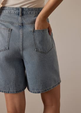 Megan Denim Mid Waist Bermuda Shorts