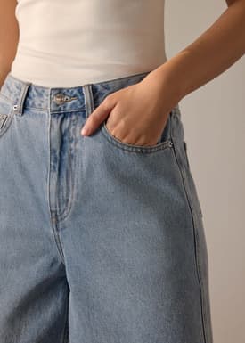 Megan Denim Mid Waist Bermuda Shorts