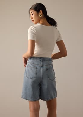 Megan Denim Mid Waist Bermuda Shorts