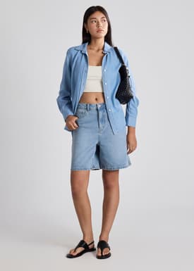 Megan Denim Mid Waist Bermuda Shorts