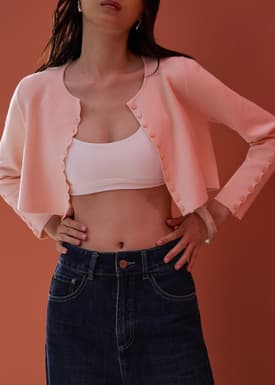 Malee Boxy Knit Scallop Edge Cardigan