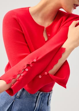 Malee Boxy Knit Scallop Edge Cardigan