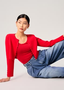 Malee Boxy Knit Scallop Edge Cardigan