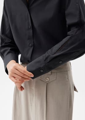 Cotton Lace Trim Collared Shirt