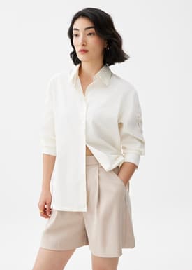 Cotton Lace Trim Collared Shirt