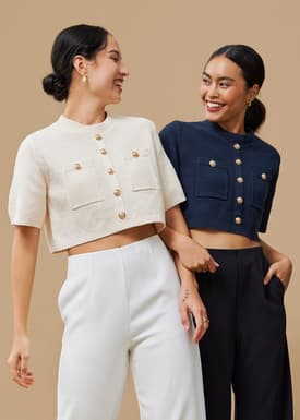 Knit Round Neck Crop Blouse