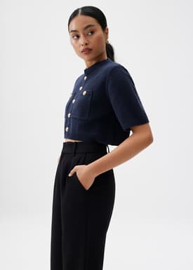 Knit Round Neck Crop Blouse