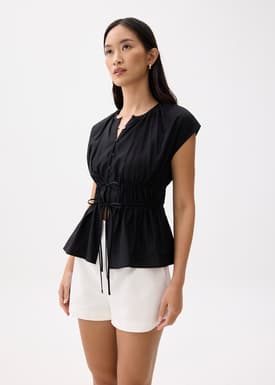 Elastic Notched Fit & Flare Blouse