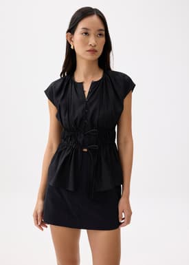 Elastic Notched Fit & Flare Blouse