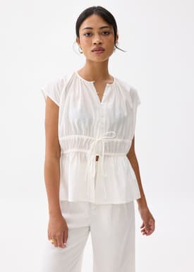 Elastic Notched Fit & Flare Blouse