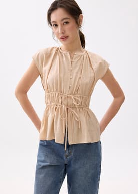 Elastic Notched Fit & Flare Blouse