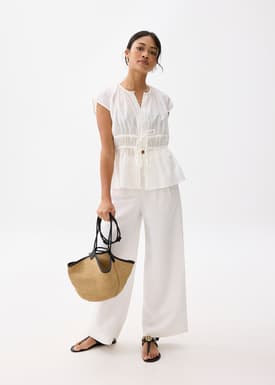 Elastic Notched Fit & Flare Blouse