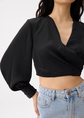Cropped V-neck Wrap Top