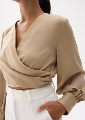 Cropped V-neck Wrap Top