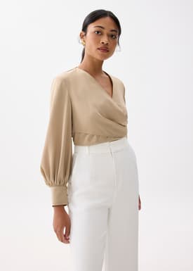 Cropped V-neck Wrap Top