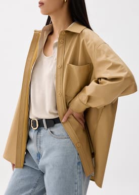Oversized Vegan Leather Collared Shirt