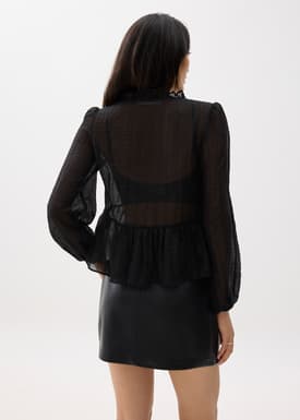 Sheer Peplum Puff Sleeve Blouse